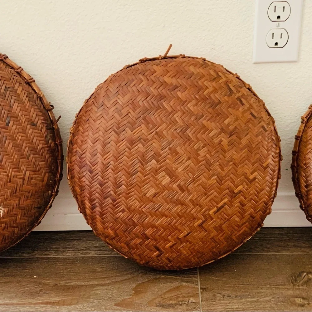 Round rattan set of 3 trays